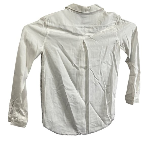 Cloth & Stone XS White Tencel Button-Down Shirt W/ Frayed Hem & Pocket - Picture 2 of 12
